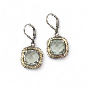 Ross Simons‎ Earrings Green Amethyst 14K Gold Sterling Silver Two Tone Drop